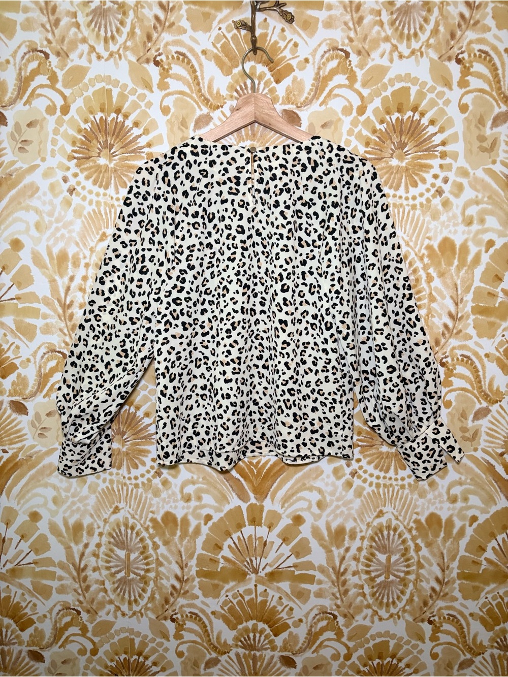 Nine West Leopard Print Blouse Balloon Sleeve Animal Print Top Cream Black XS - Picture 6 of 12
